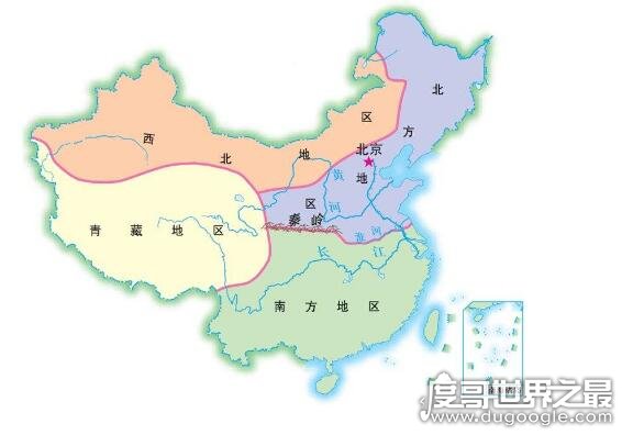 中国四大地理分区，分别是北方、南方、西北和青藏地区