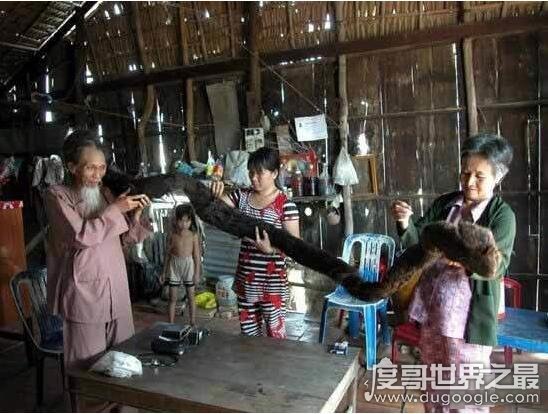 世界上头发最长的男人，越南老人头发长6.8米(50年没剪过)