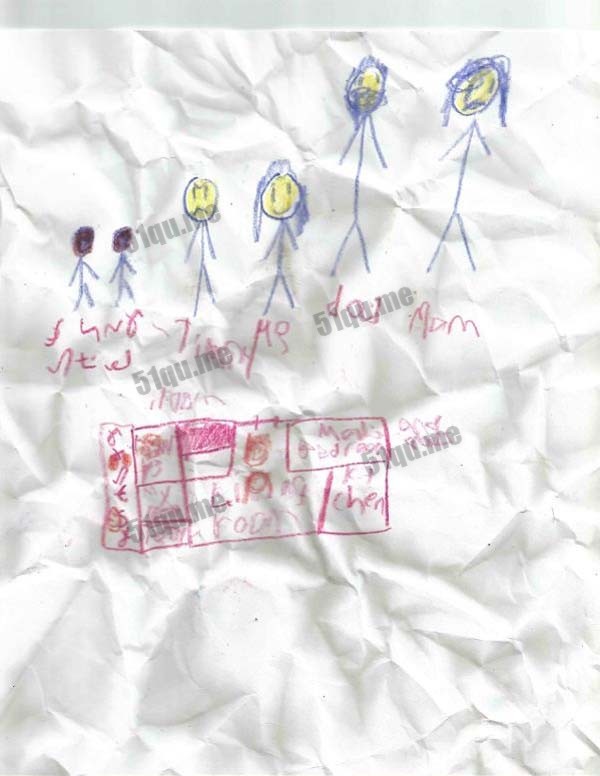 6岁女孩画全家福 画出隐藏房间里的2个小人