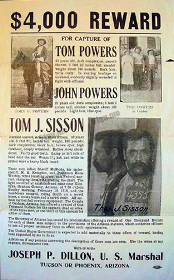 Tom Sisson and the Power brothers通缉海报
