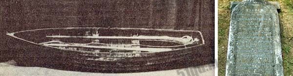 “木犀草号”的救生艇，帕克与船长等三人就待在这艘小船上。右图 ​​为帕克的墓碑