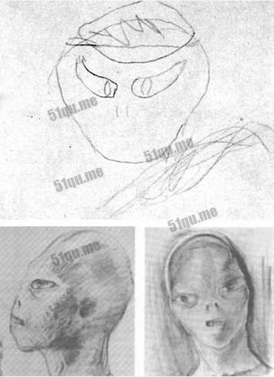 贝尔夫妇接受催眠后所描绘出的外星人形状
