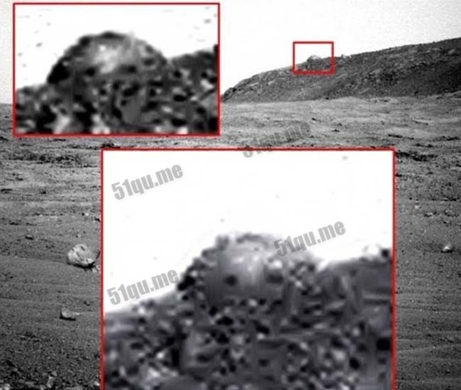 UFO猎人发现的“火星穹顶”及放大图