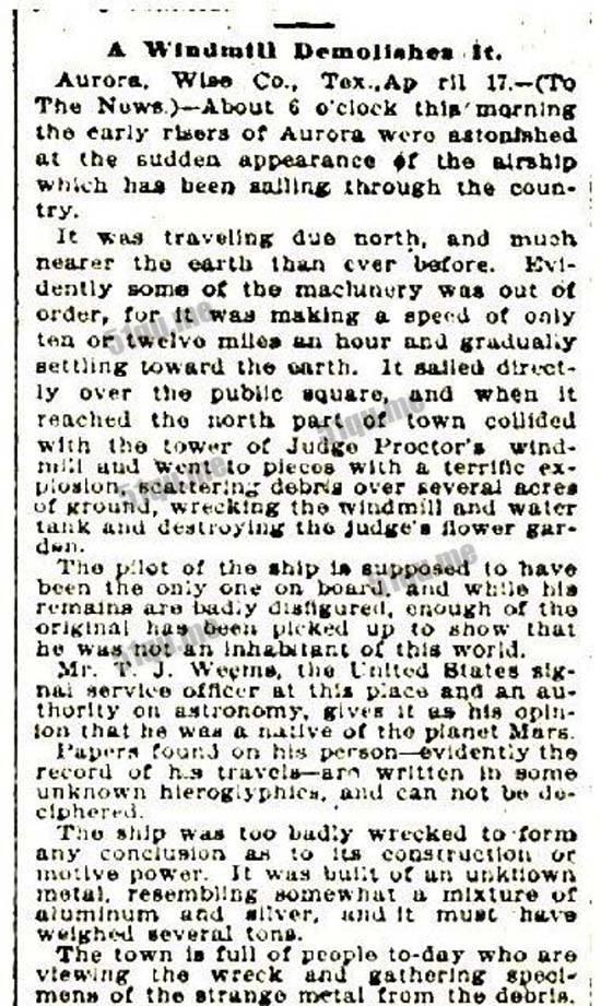 1897年4月19日，《达拉斯晨报》报道