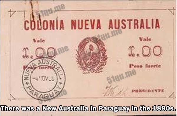 在19世纪80年代时，巴拉圭曾经存在过新澳大利亚这么一个国家。